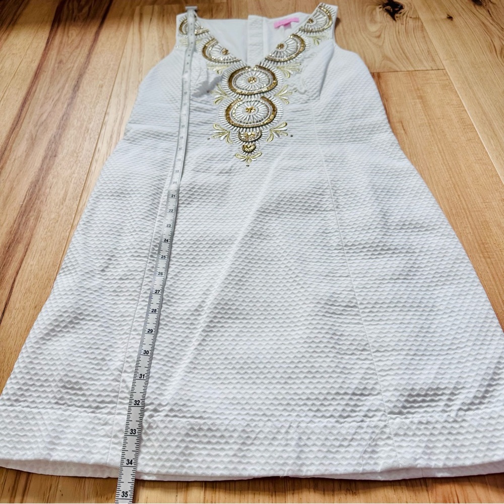 Lilly Pulitzer Gabby Shift Dress in Resort White w Gold embroidery sz 4-like new - Picture 6 of 16